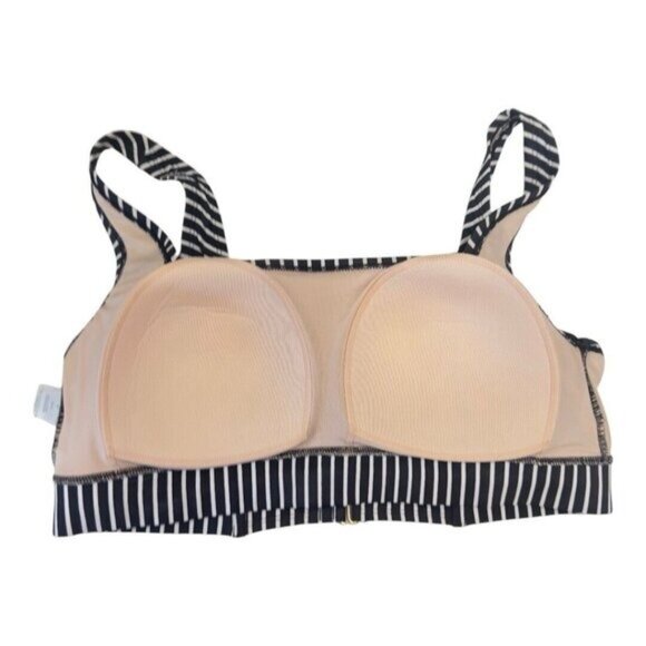 Kona Sol Women 20W  Scoop Neck Swim Bikini Top Black White Stripe Light Padded - Picture 4 of 12